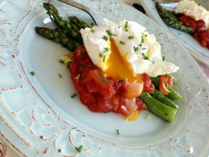 Poached Eggs with Roasted Asparagus and Homemade Tomato Sauce
