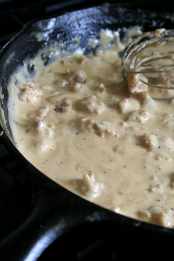 Homemade Cheddar Biscuits with Spicy Sausage Gravy