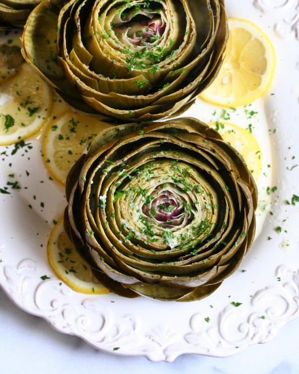 Steamed Artichokes with Lemon Parsley Butter