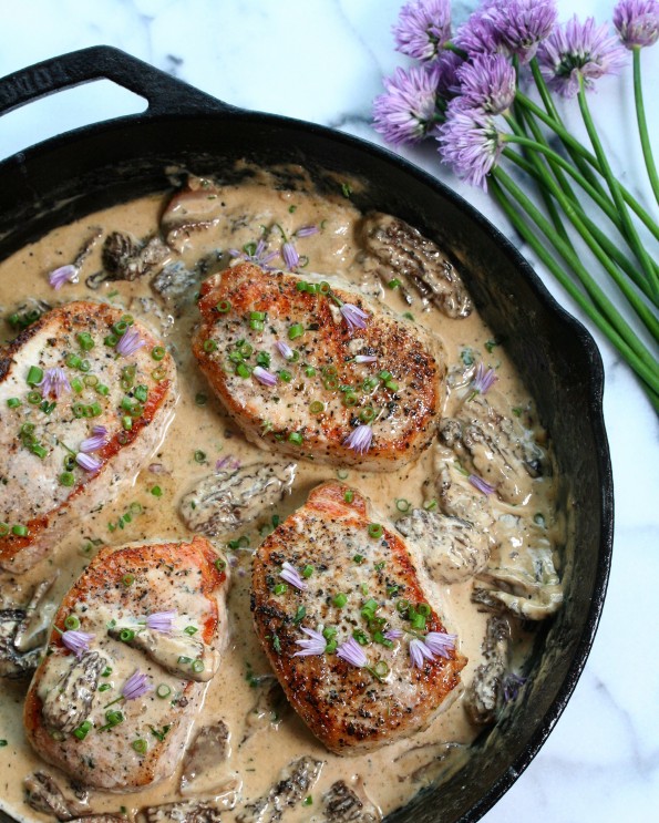 Pork Chops with Morel Mushroom Brandy Cream Sauce