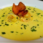 Thai Coconut Shrimp Soup with Sweet Potato Chips