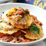 Mushroom Ravioli with Pork Ragu