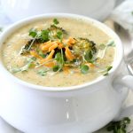 Cheesy Roasted Broccoli and Cauliflower Soup