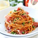 Linguine Marinara with Peas and Dry Coppa